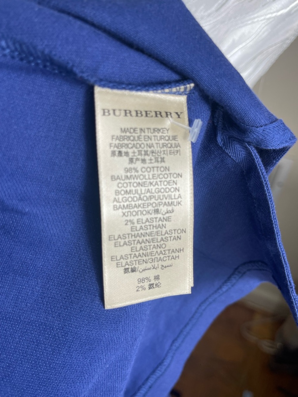 Burberry Royal Blue Button-Front Polo with Sheer Puff Sleeves - Picture 5 of 5